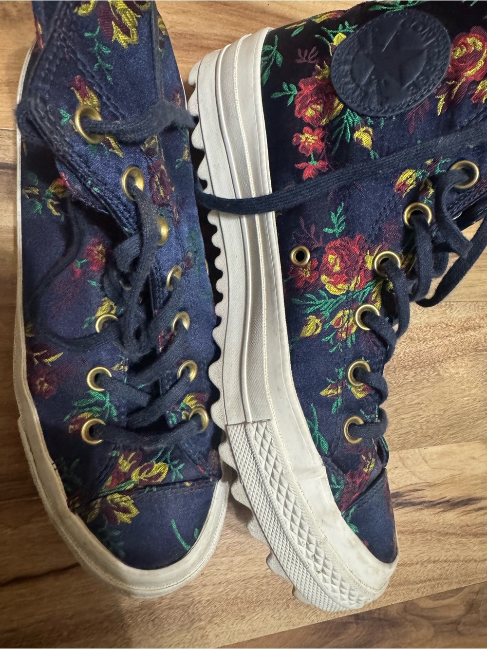Converse Navy Floral High-Top Sneakers with Multicolor Embroidery